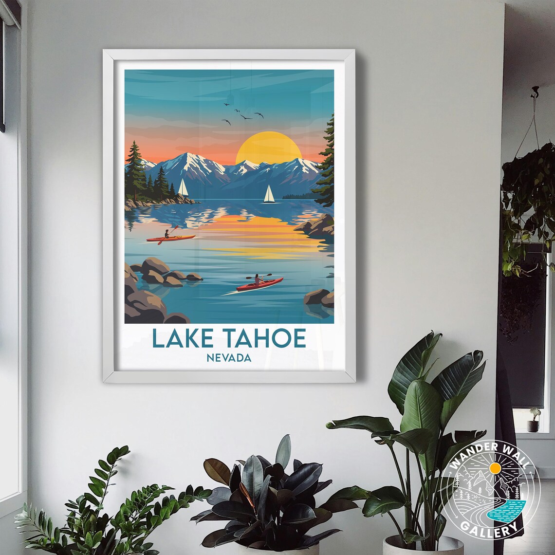 Lake Tahoe Nevada Mountain Lake Sunset Kayak Sailboats Travel Poster - Image 5