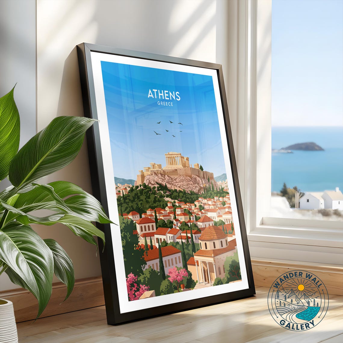 Athens Greece Acropolis Parthenon Rooftops Spring Blooms Poster - Image 2