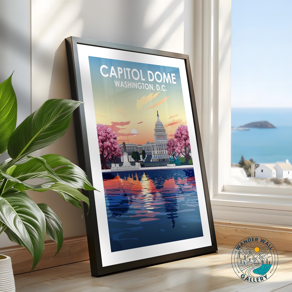 Washington DC Capitol Dome Sunset Cherry Blossom Retro Travel Poster - Image 2