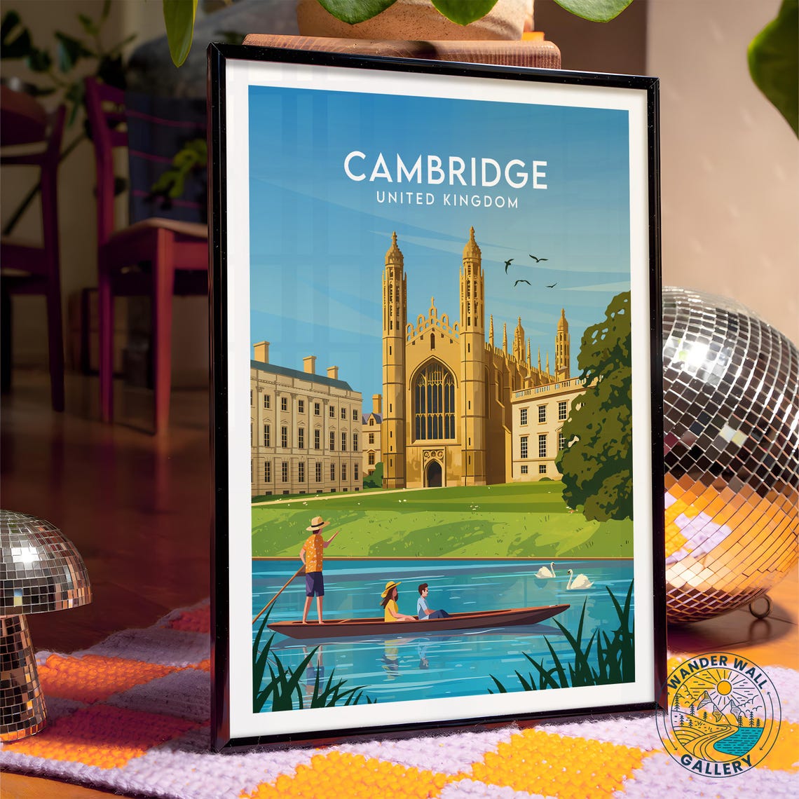 Cambridge United Kingdom Kings College Chapel Punting River Poster - Image 4