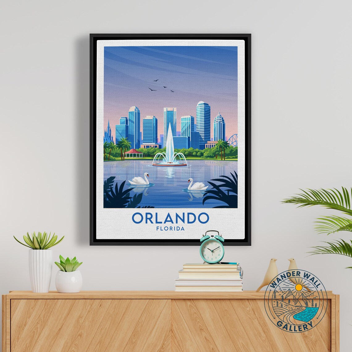 Orlando Florida Lake Fountain Swans Skyline Vintage Travel Poster - Image 5
