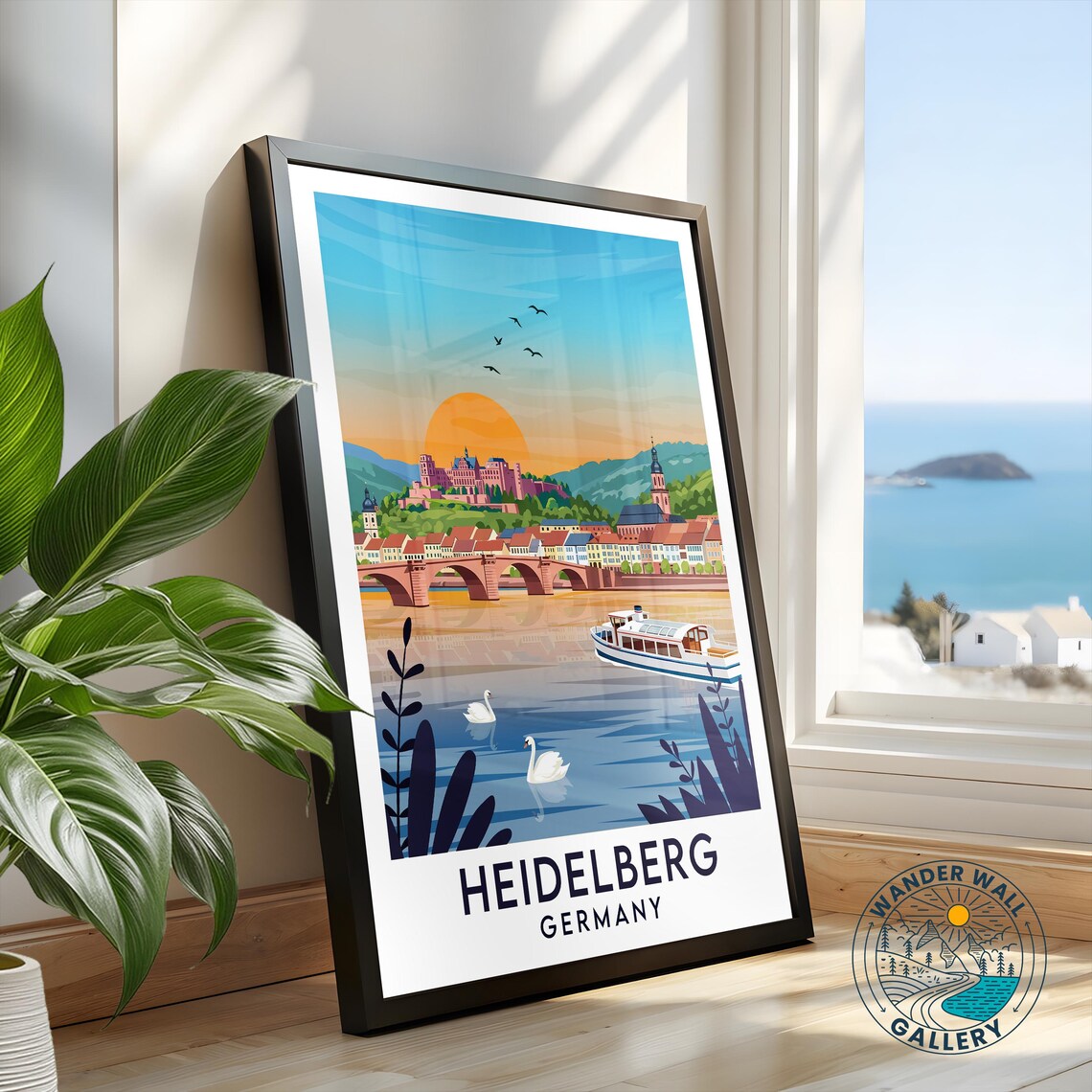 Heidelberg Germany River Sunset with Castle and Bridge Travel Poster - Image 2