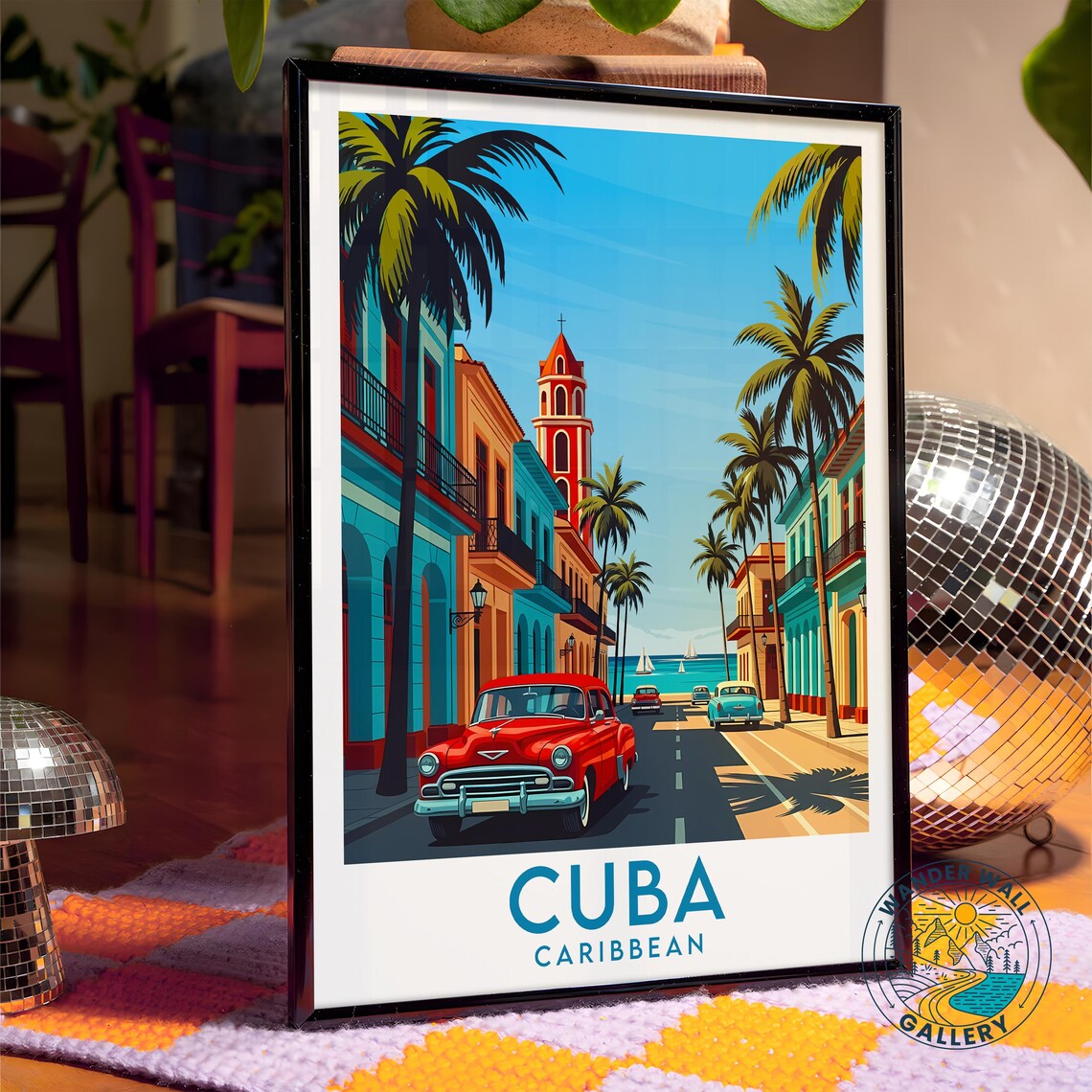 Cuba Caribbean Historic Colonial Street Classic Cars View Poster - Image 4