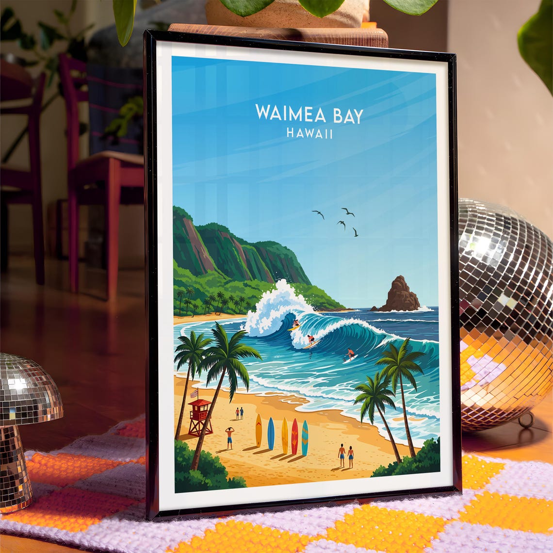 Waimea Bay Hawaii Surfers Big Wave Surfing Palm Beach Poster - Image 4