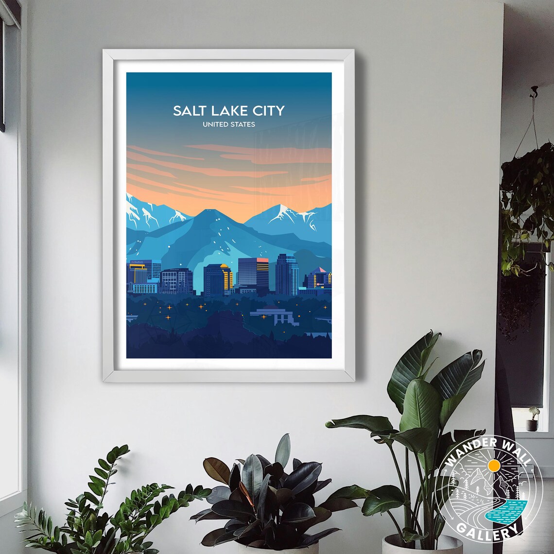 Salt Lake City Snowy Mountain Sunset Skyline Retro Travel Poster - Image 3