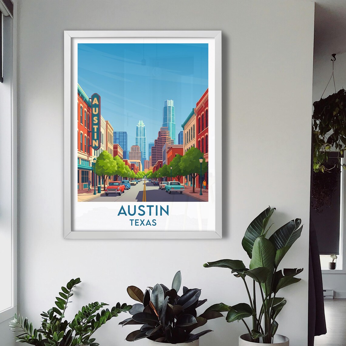 Austin Texas Congress Avenue Classic Vintage Cars Skyline Poster - Image 3