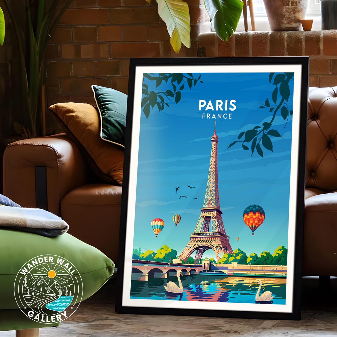 Paris France Eiffel Tower Hot Air Balloons River Swans Poster - Image 6