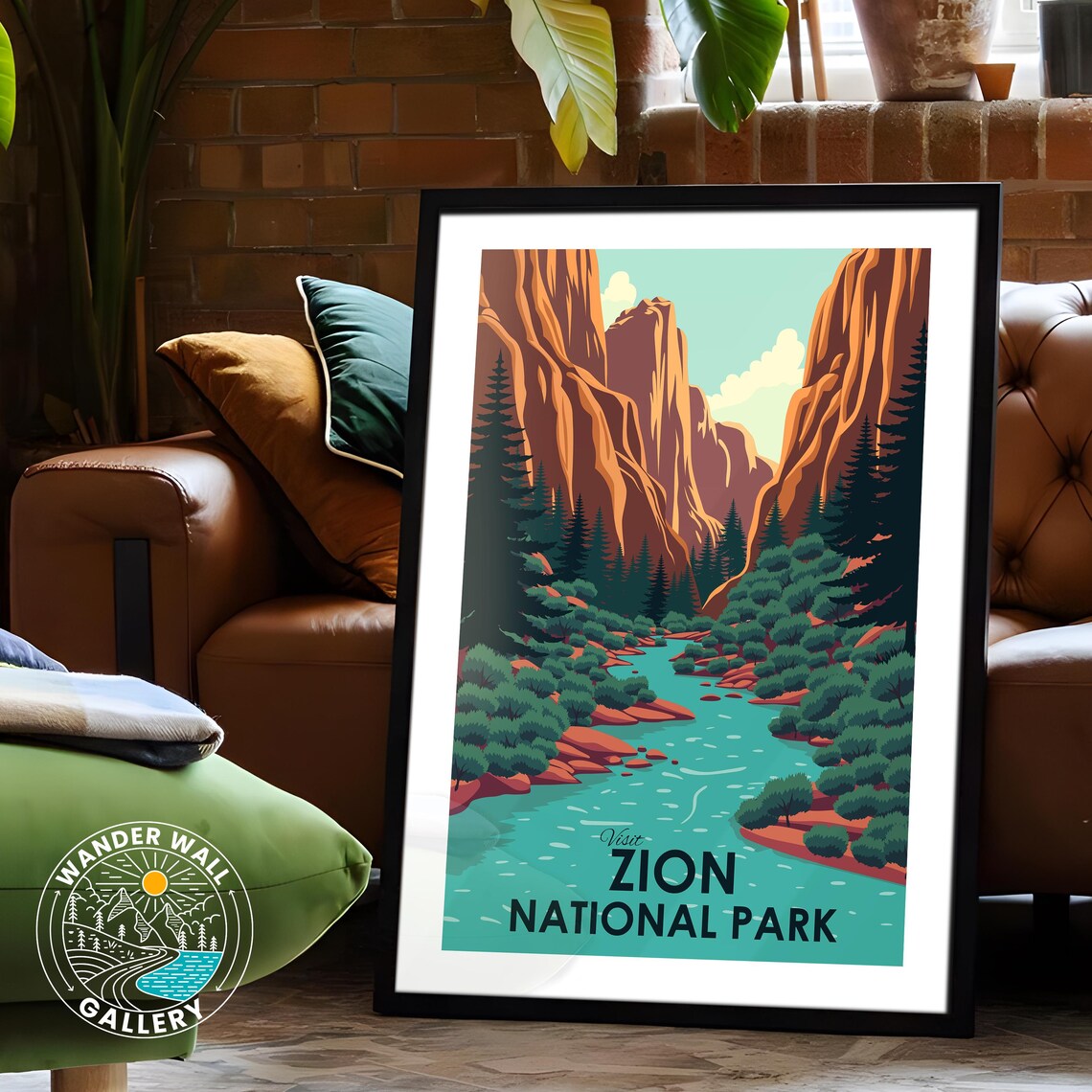 Zion National Park Red Rock Canyon River Retro Travel Poster - Image 6