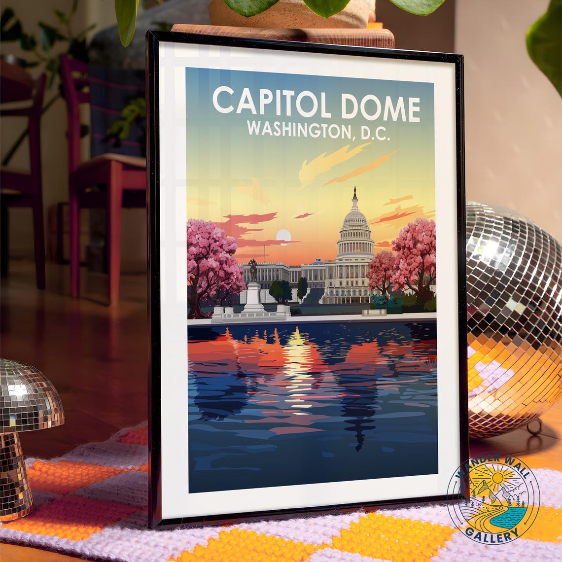 Washington DC Capitol Dome Sunset Cherry Blossom Retro Travel Poster - Image 4