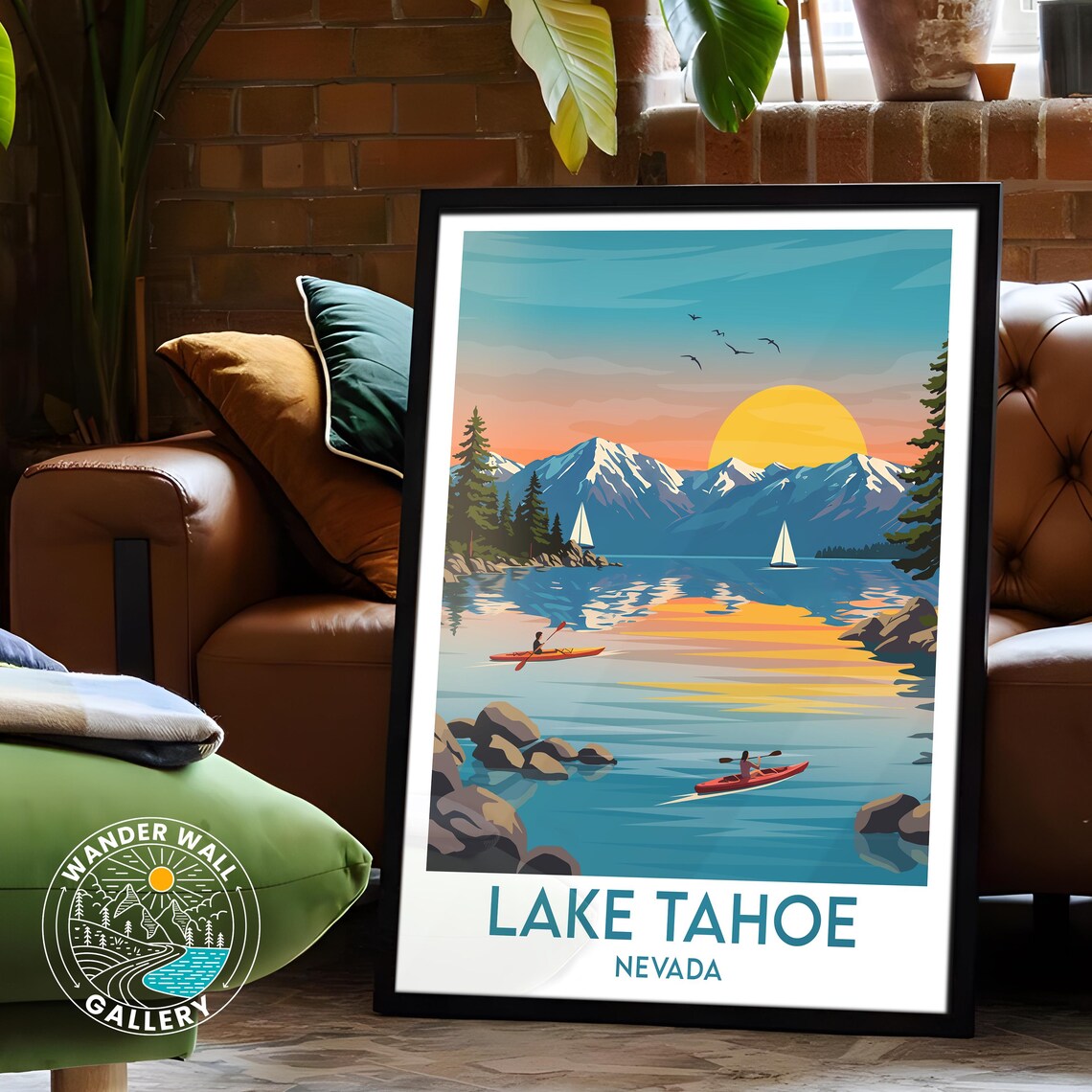 Lake Tahoe Nevada Mountain Lake Sunset Kayak Sailboats Travel Poster - Image 6