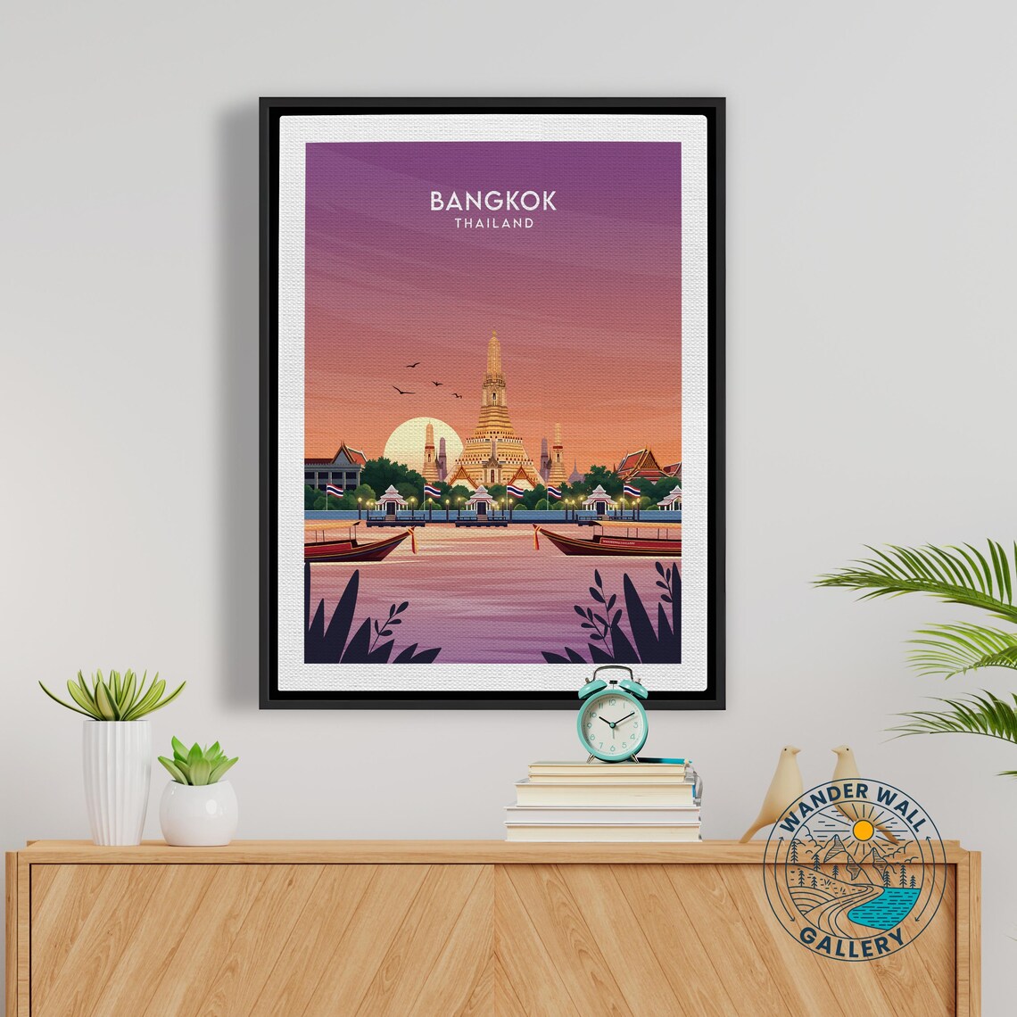 Bangkok Thailand Riverside Temple of Dawn Sunset Travel Poster - Image 5