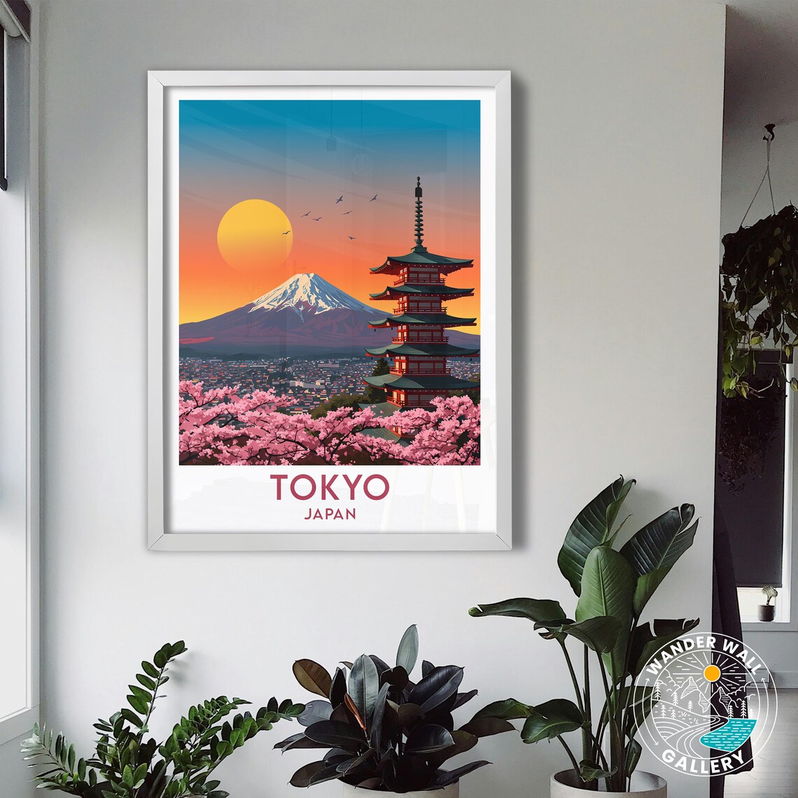 Tokyo Japan Fuji Pagoda Cherry Blossom City Sunset Travel Poster - Image 3