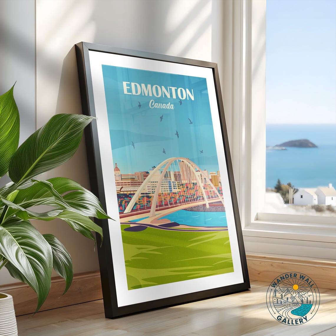 Edmonton Walterdale Bridge River Skyline Canada Retro Travel Poster - Image 2