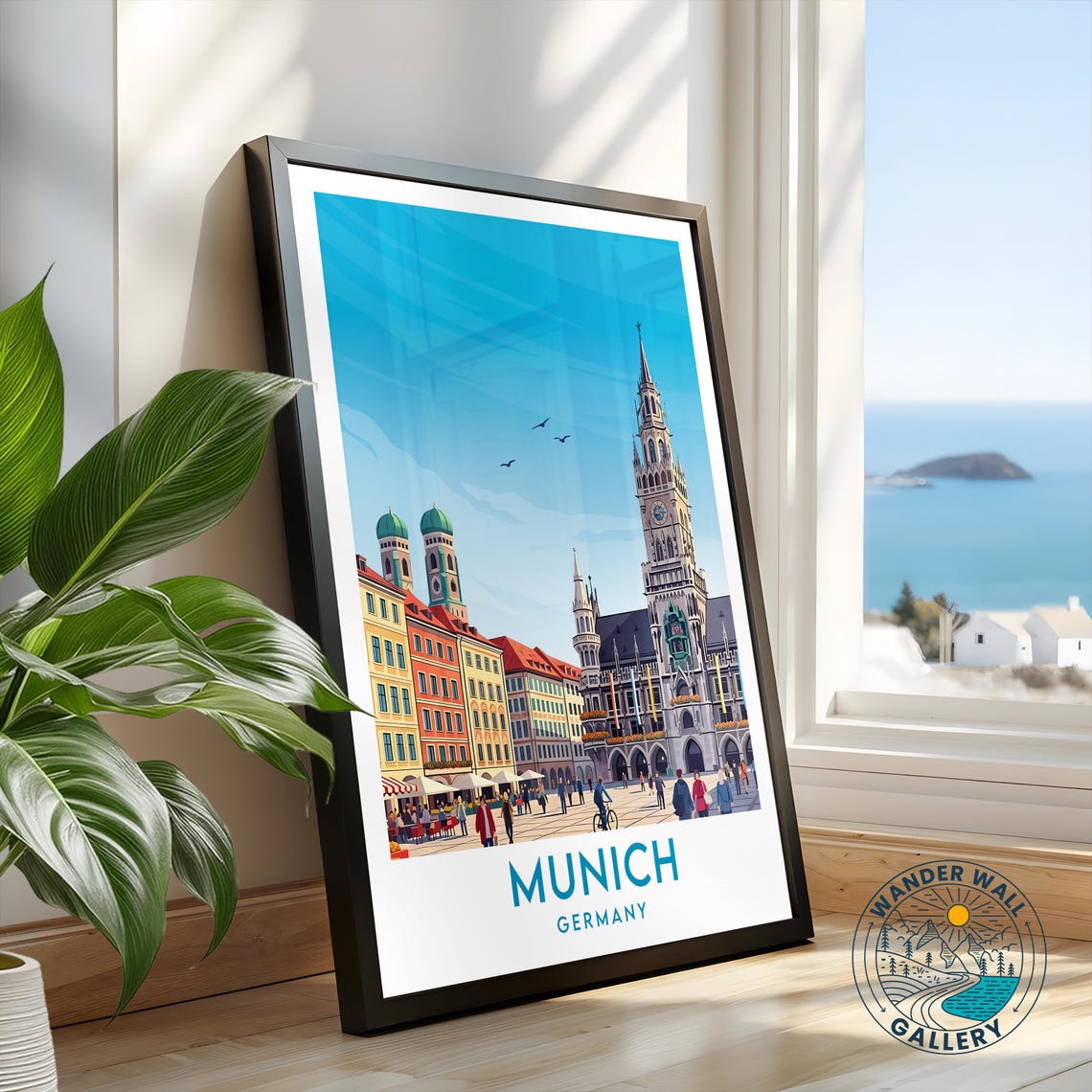 Munich Germany Old Town Square Gothic Hall Retro Travel Poster - Image 2