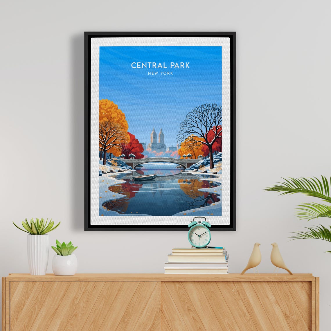 Central Park New York Winter Bow Bridge Snowy Lake Scene Poster - Image 5