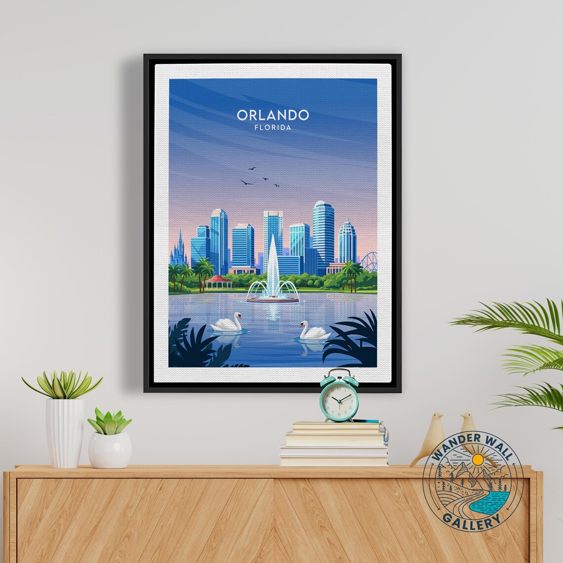 Orlando Florida Skyline Lake Fountain with Swans Travel Poster - Image 5