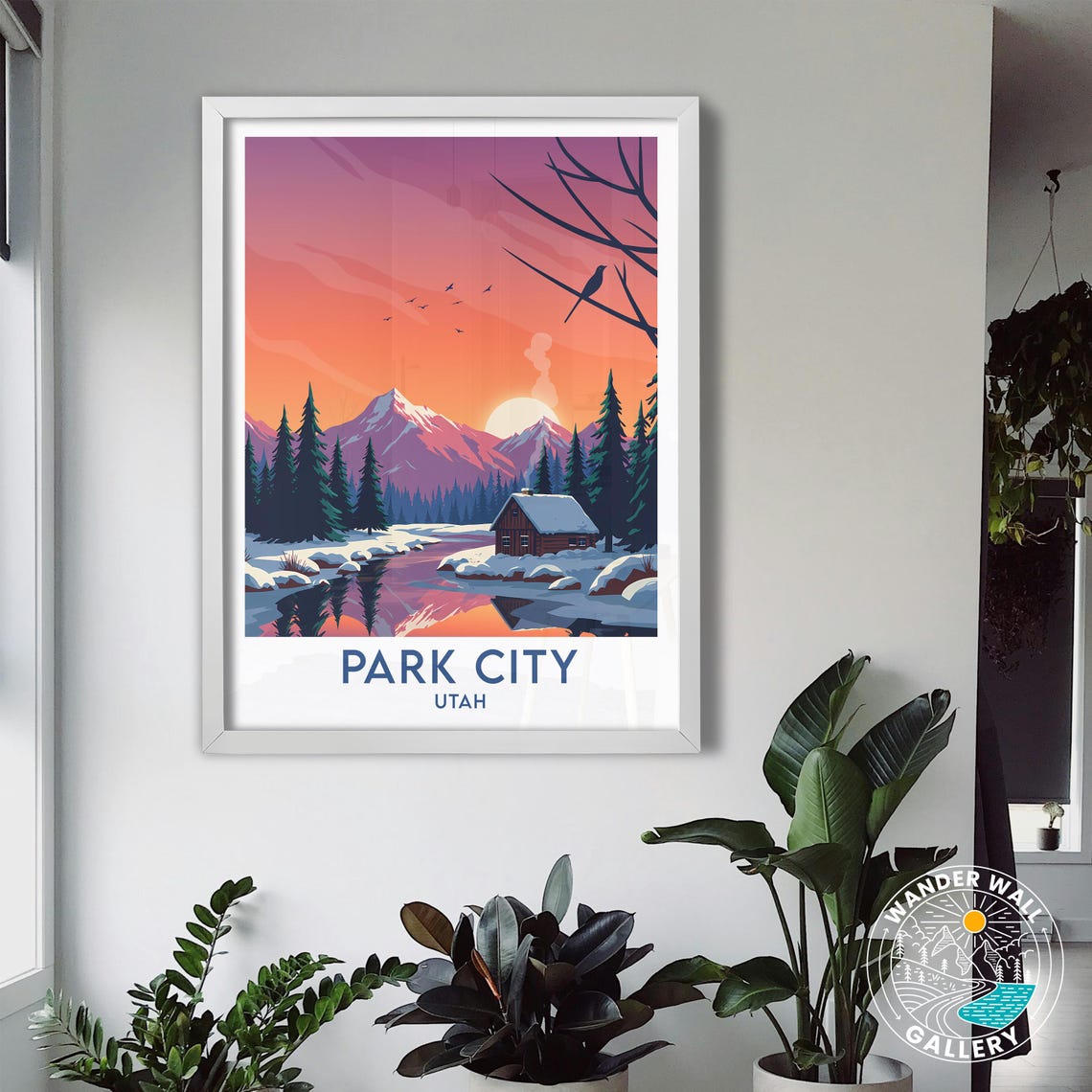 Park City Utah Snowy Mountain Cabin Sunset River Winter Poster - Image 3