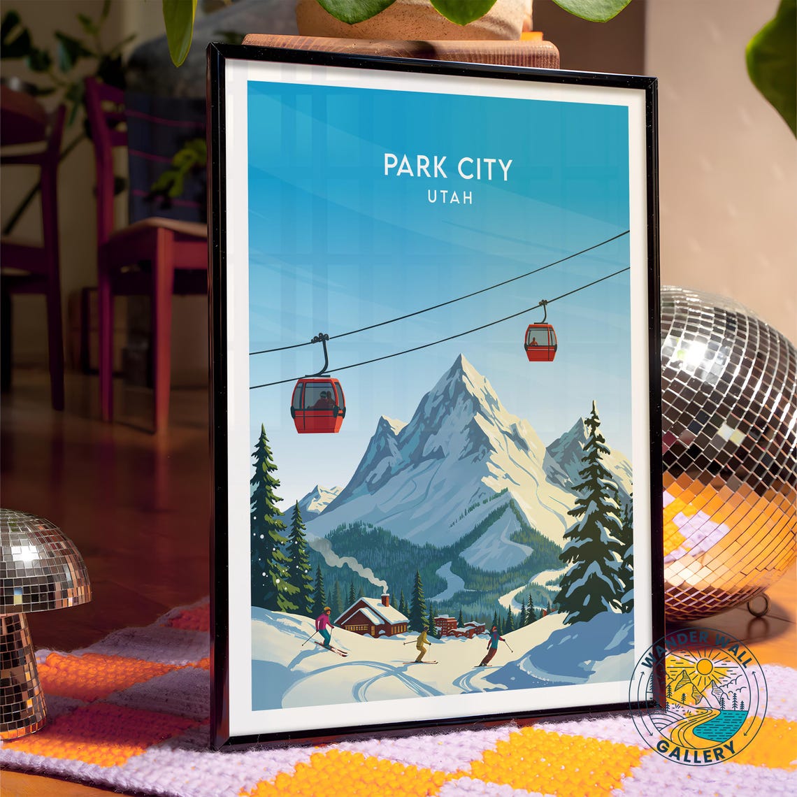 Park City Utah Ski Resort Gondola Mountain Skiers Winter Travel Poster - Image 4