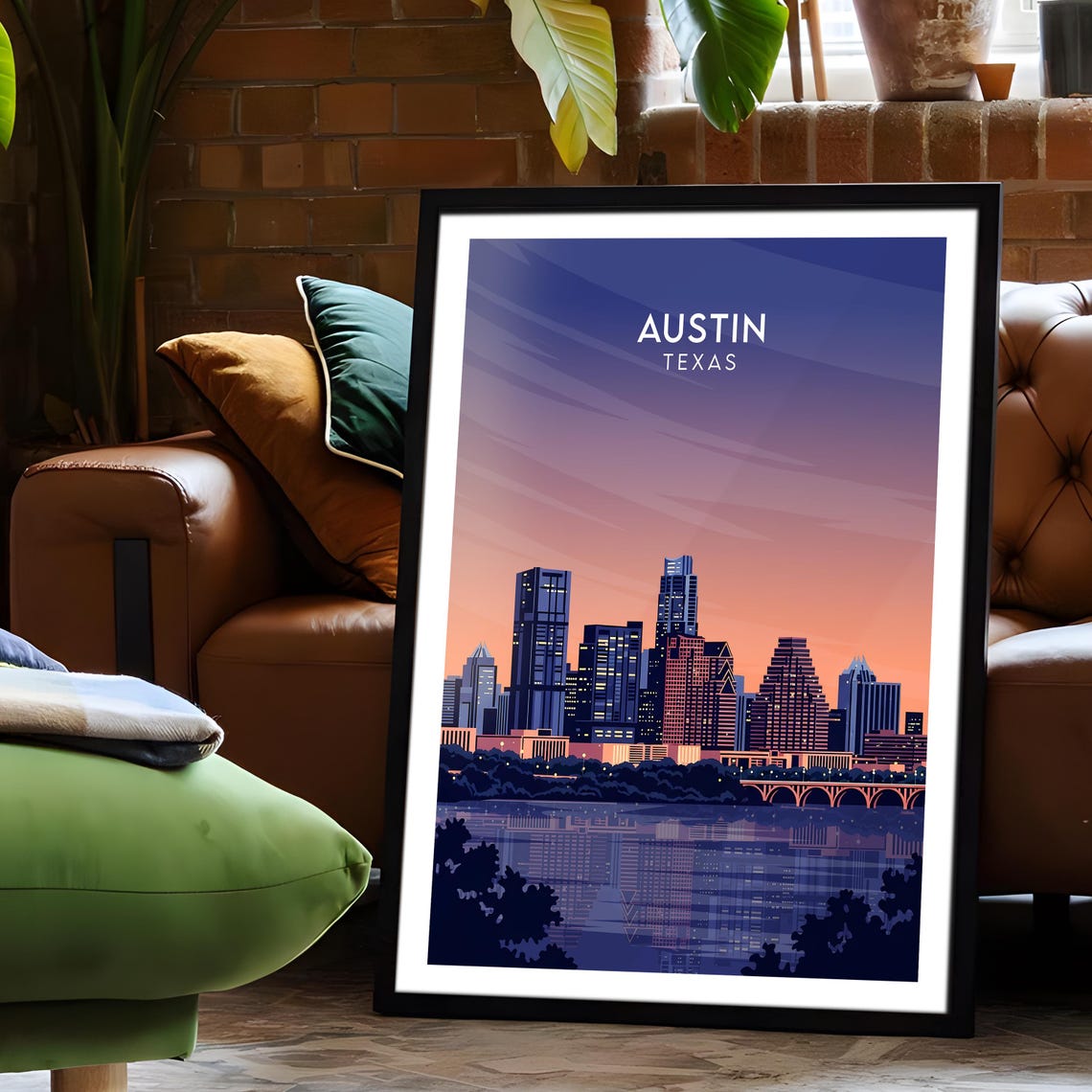 Austin Texas Sparkling City Lights Skyline Bridge Evening Poster - Image 6