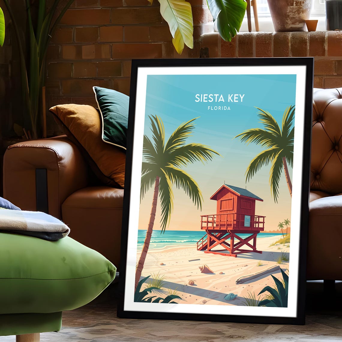 Siesta Key Florida Red Lifeguard Tower Golden Sunset Beach Poster - Image 6