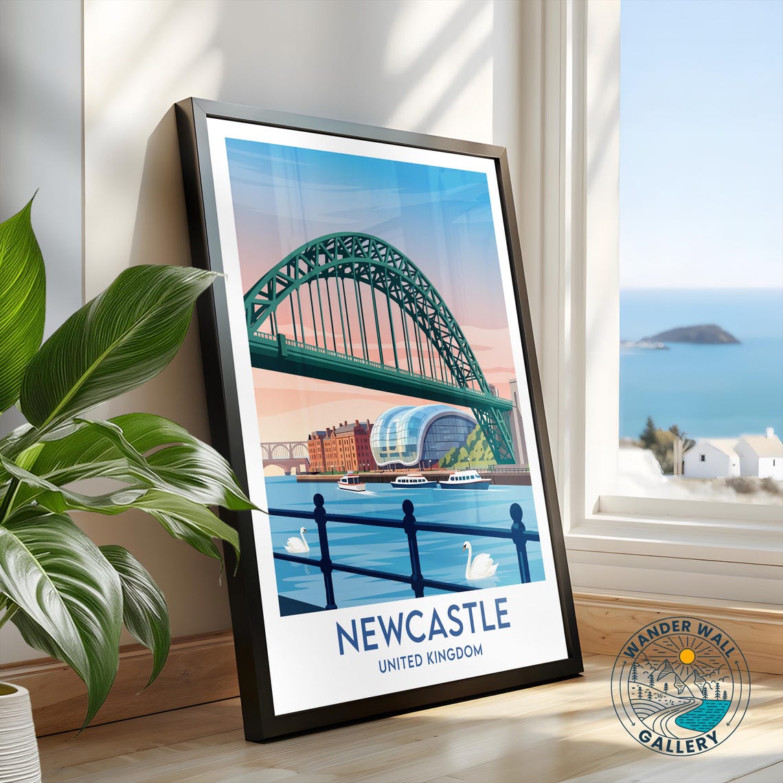 Newcastle United Kingdom Tyne Bridge and River Travel Poster - Image 2
