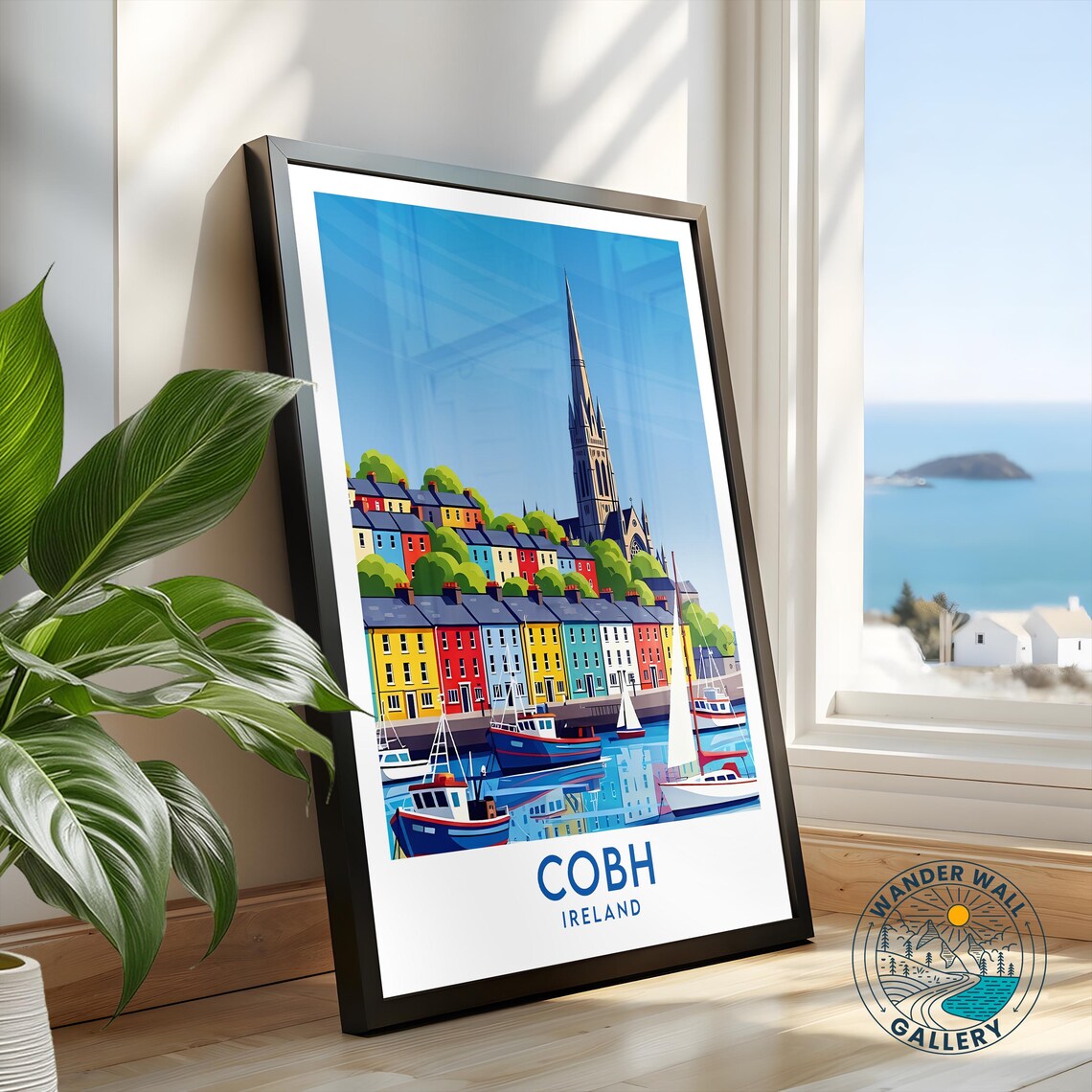 Cobh Ireland Harbor Town Church Spire and Boats Vintage Travel Poster - Image 2