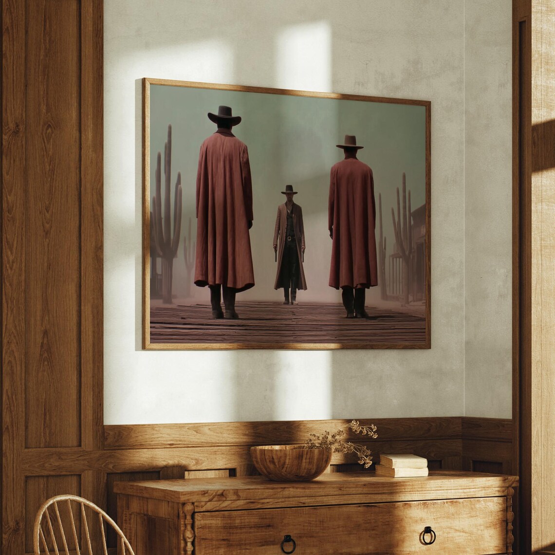 Three Gunslingers Desert Street Standoff Vintage Western Poster