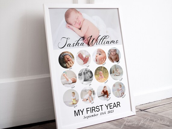 Baby First Year Milestone Photo Collage Personalized Keepsake Wall Art