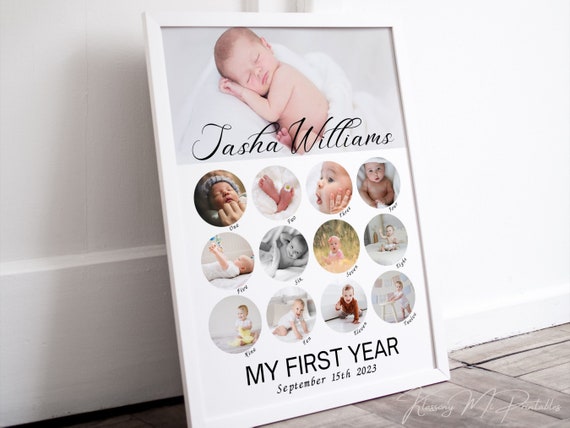 First Birthday Milestone Photo Gallery Personalised Baby Photo Keepsake One Year Nursery Sign Custom Photo Gift