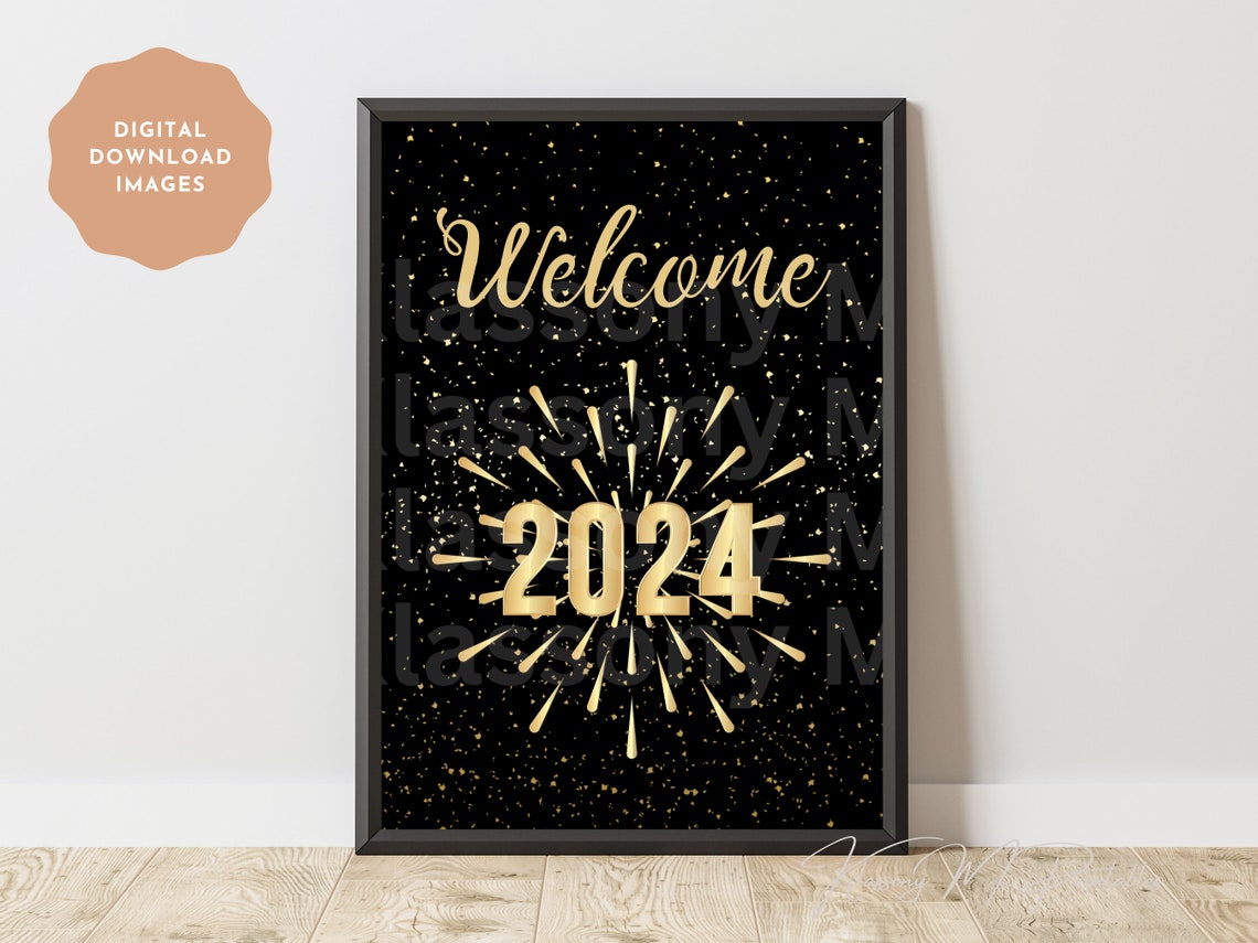 2024 Gold Firework Welcome New Year Black Glam Celebration Poster - Image 4