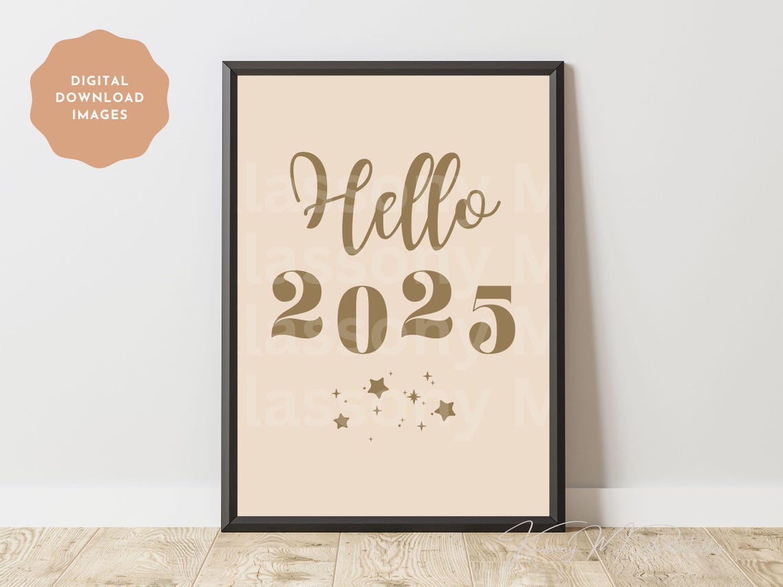Hello 2025 Elegant Gold Script Stars New Year Celebration Wall Art - Image 3