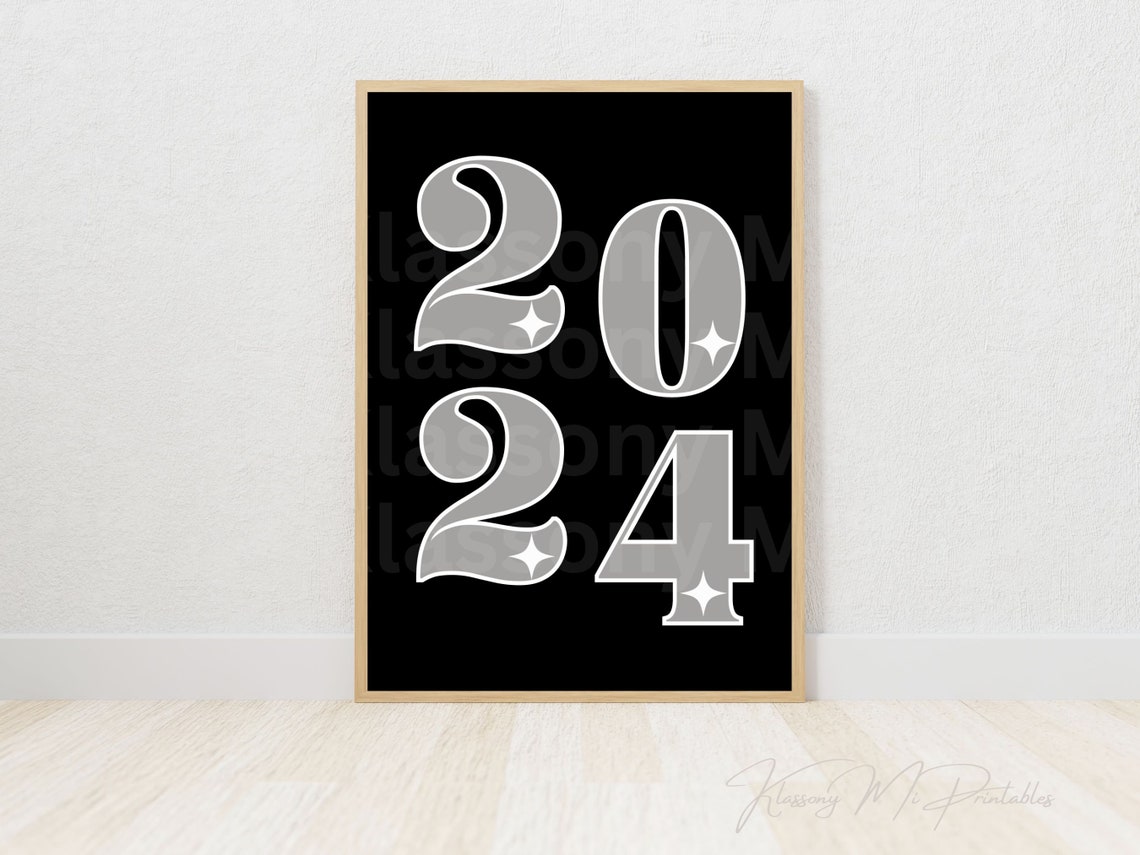 2024 Silver Sparkle Chunky Retro Number New Year Celebration Poster - Image 2