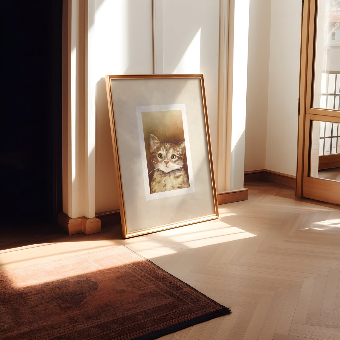 Cat Portrait, Vintage Hand Painted Cat Painting - Image 2