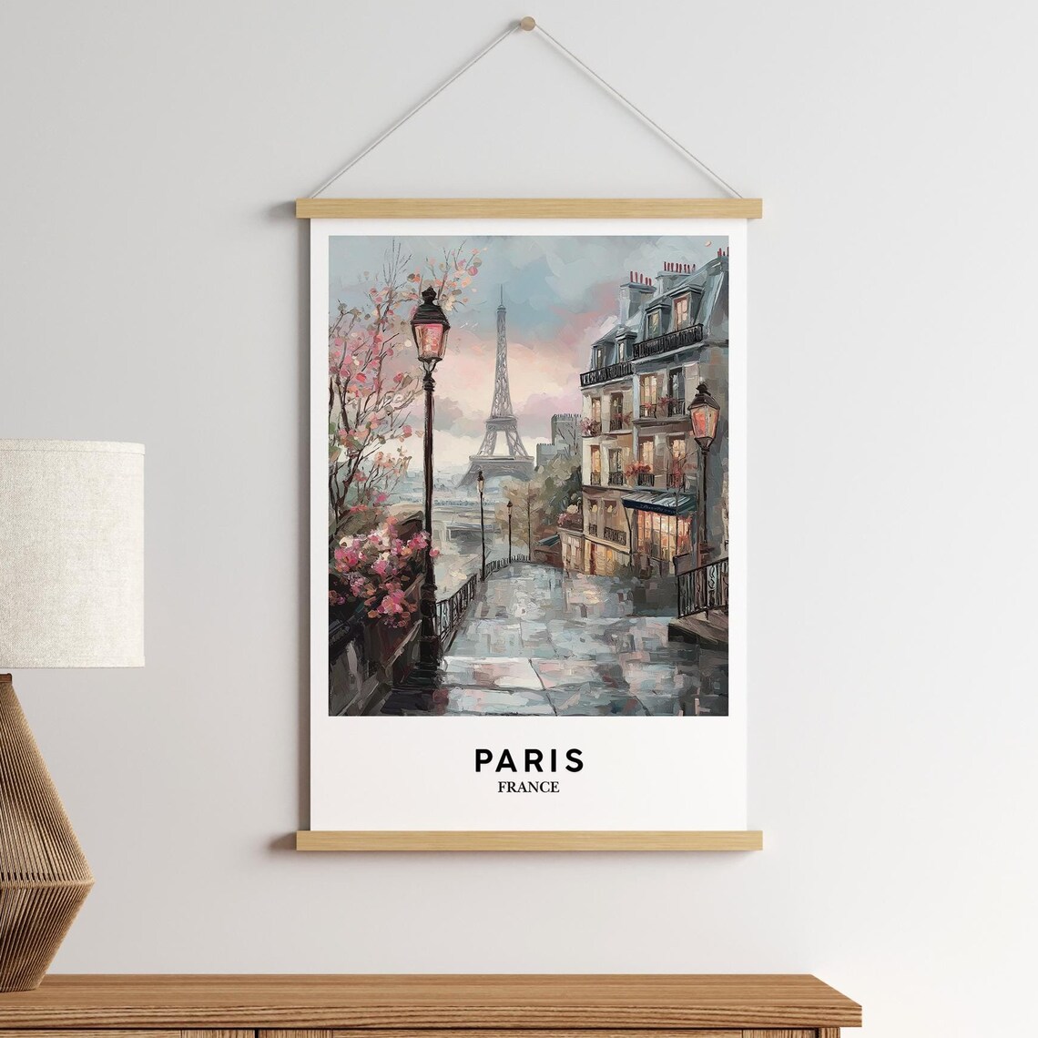 Paris Eiffel Tower Spring Street Gouache France Painting Poster