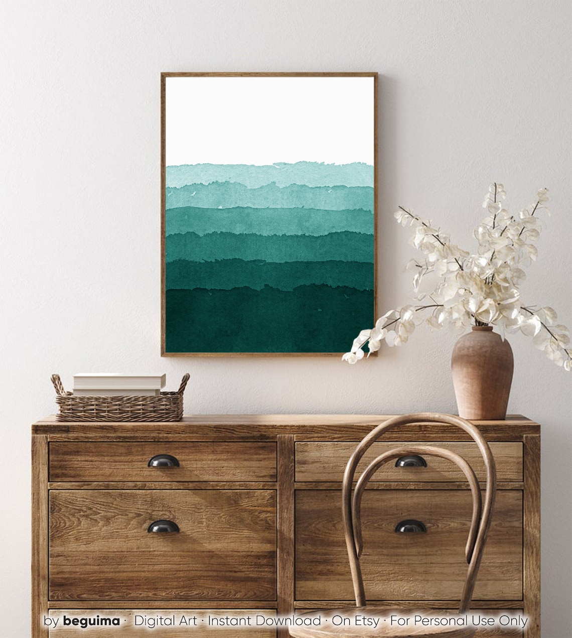 Green Teal Abstract Watercolor Modern Art Print - Image 4