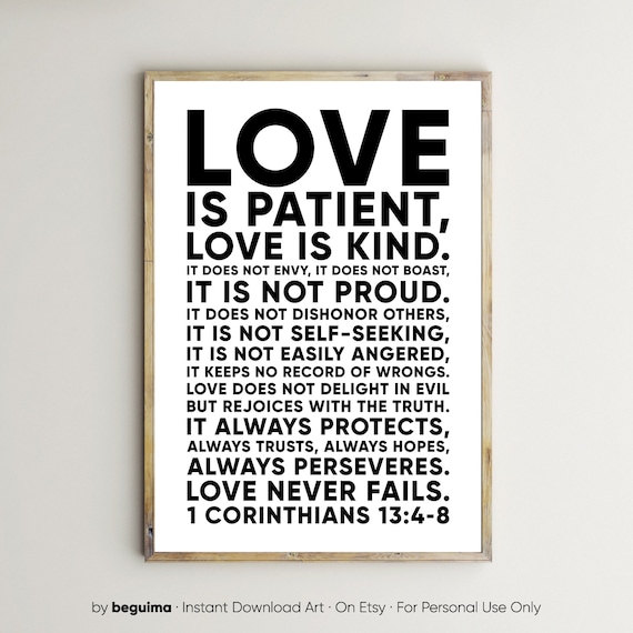 Love Is Patient Love Is Kind Bible Verse 1 Corinthians Poster