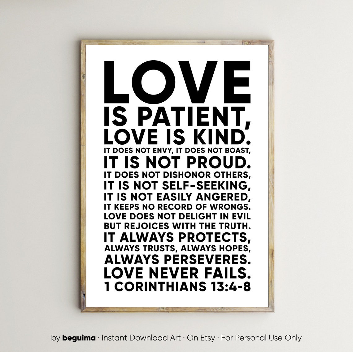 Love Is Patient Love Is Kind Bible Verse 1 Corinthians Poster