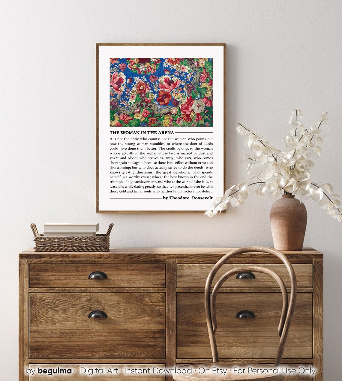 The Woman in the Arena Theodore Roosevelt Vintage Floral Poster - Image 4
