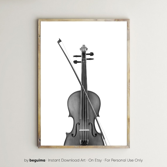 Violin Music Wall Art Print, Black and White