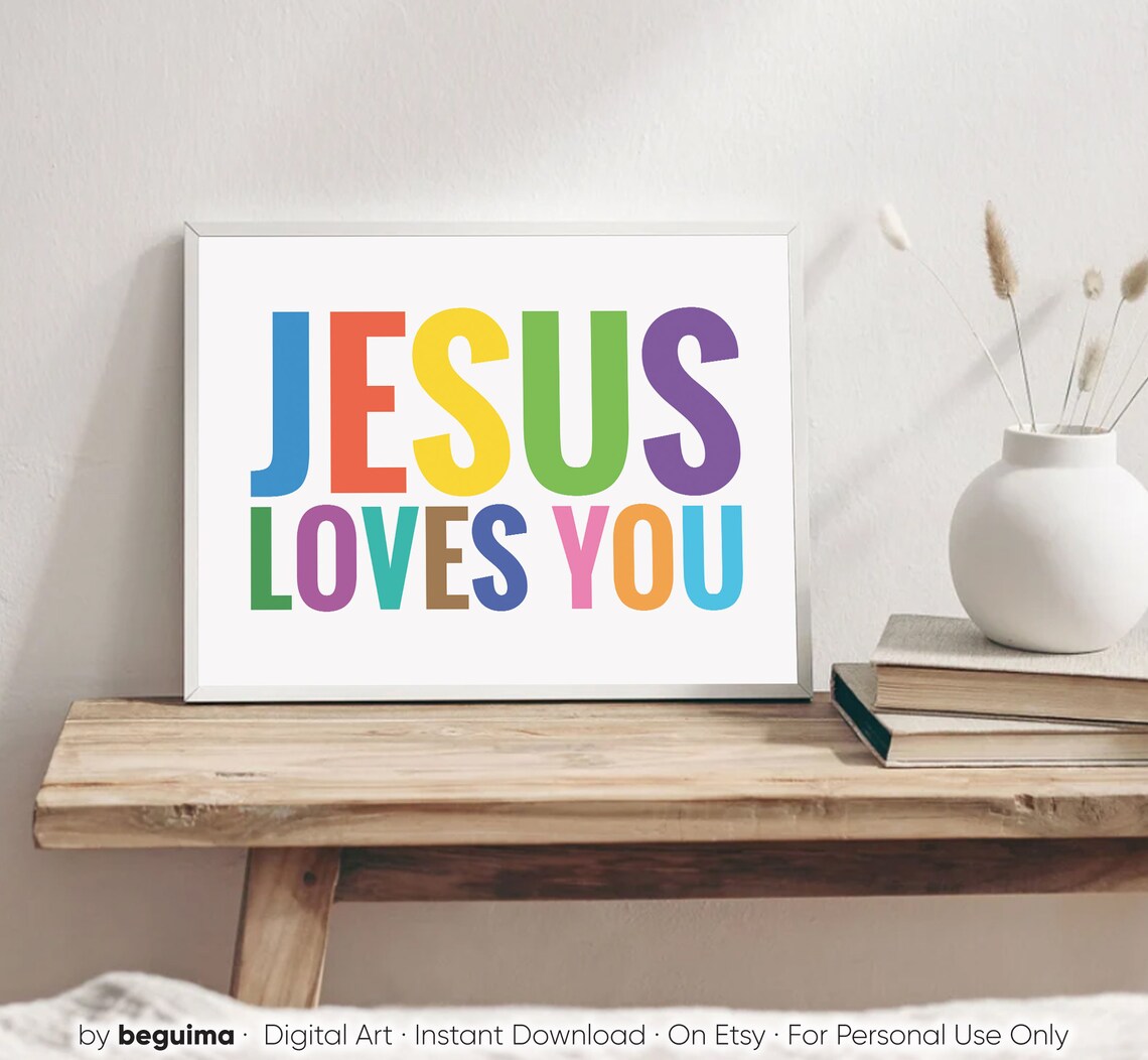 Jesus Loves You Bible Verse Art Print, Christian Decor - Image 2