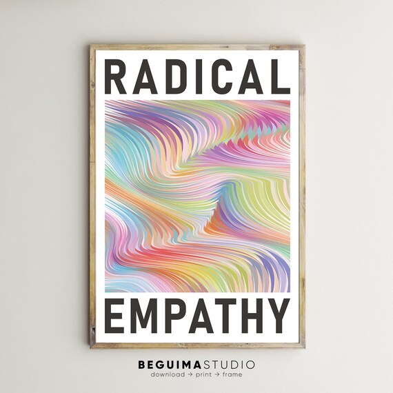 Radical Empathy Bold Black Type Pastel Rainbow Stripe Poster