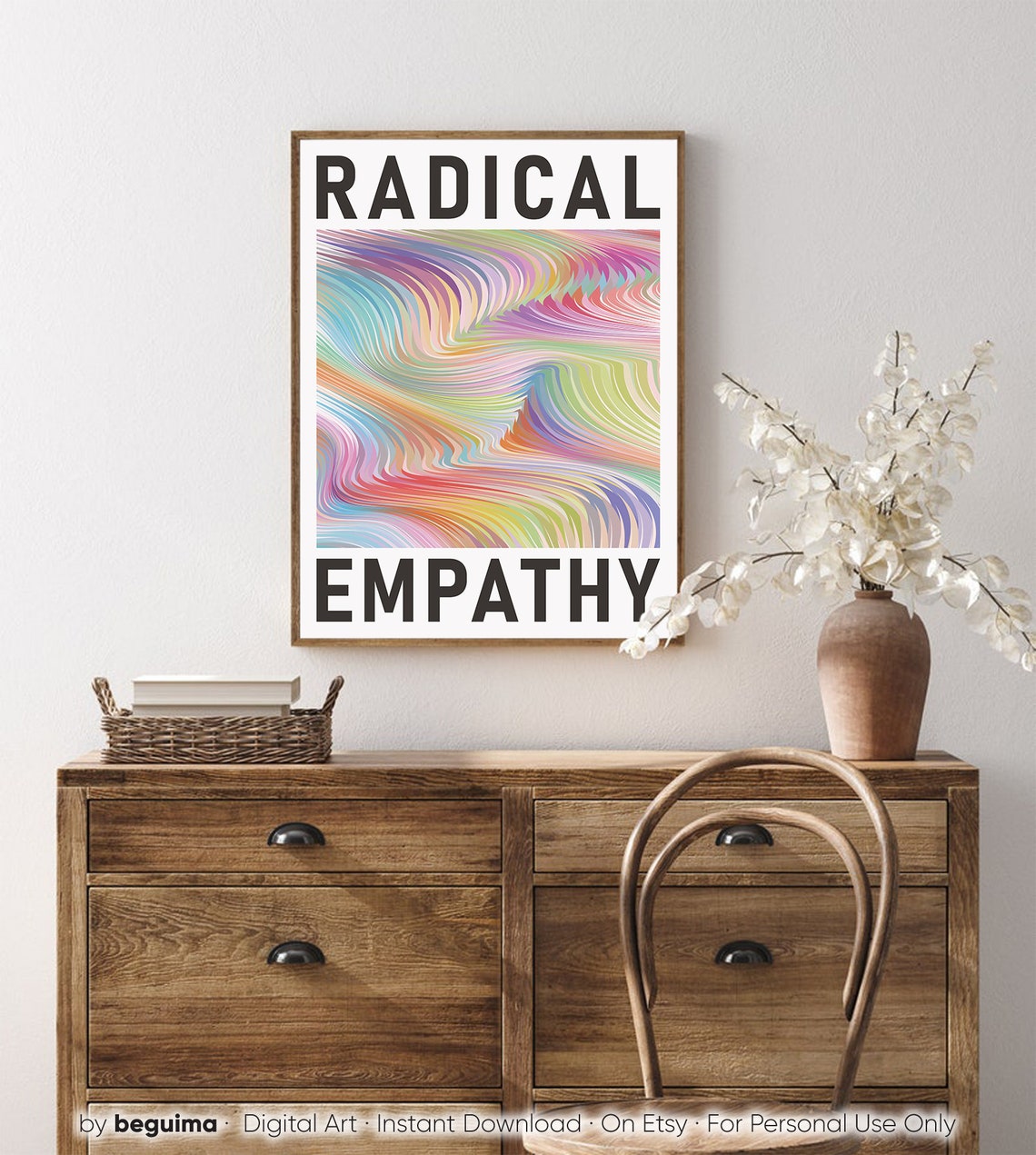 Radical Empathy Bold Black Type Pastel Rainbow Stripe Poster - Image 4