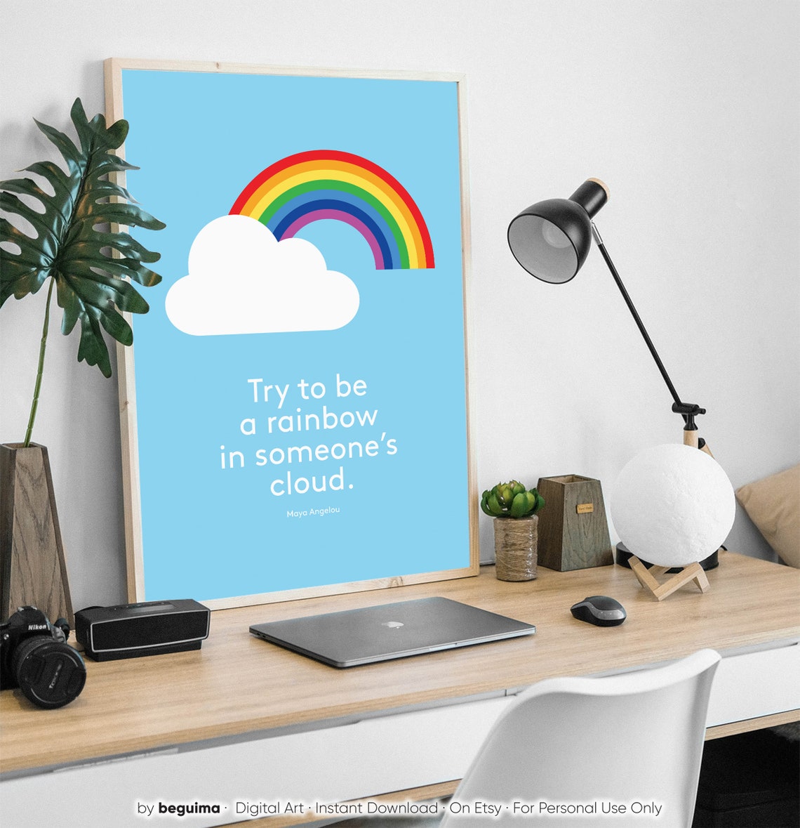 Try to Be a Rainbow in Someones Cloud Maya Angelou Quote Poster - Image 2