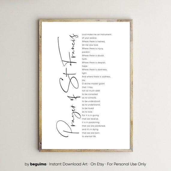 Prayer Of Saint Francis Christian Scripture Art Print
