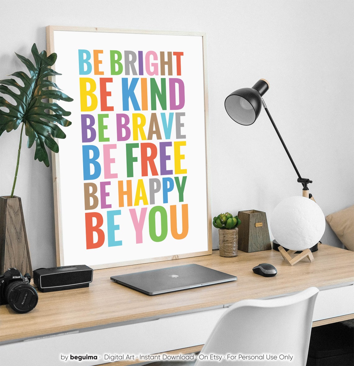 Be Bright Be Kind Be Brave Bold Rainbow Daily Affirmation Poster - Image 3