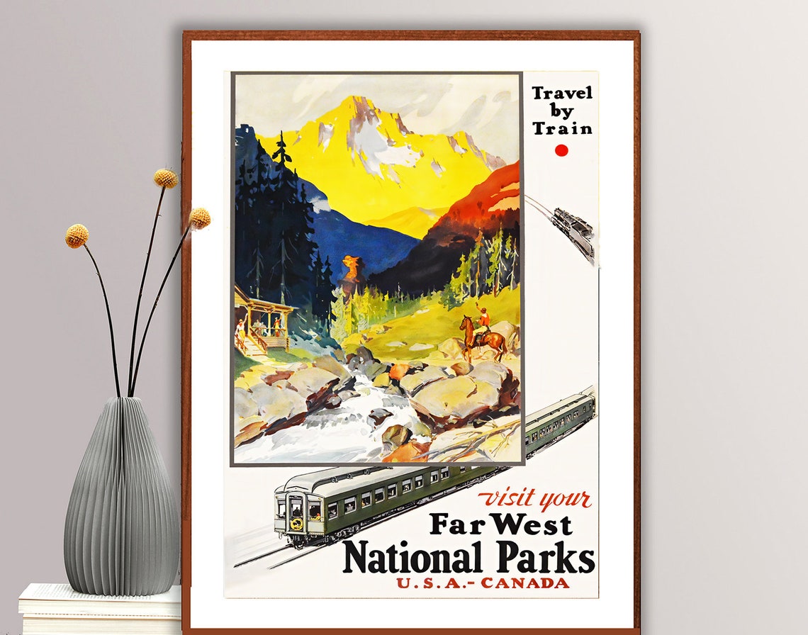 Far West National Parks USA Canada Train Travel Vintage Poster - Image 2
