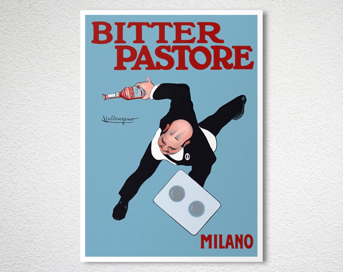 Bitter Pastore Milano Waiter Vintage Italian Advertising Poster - Image 2