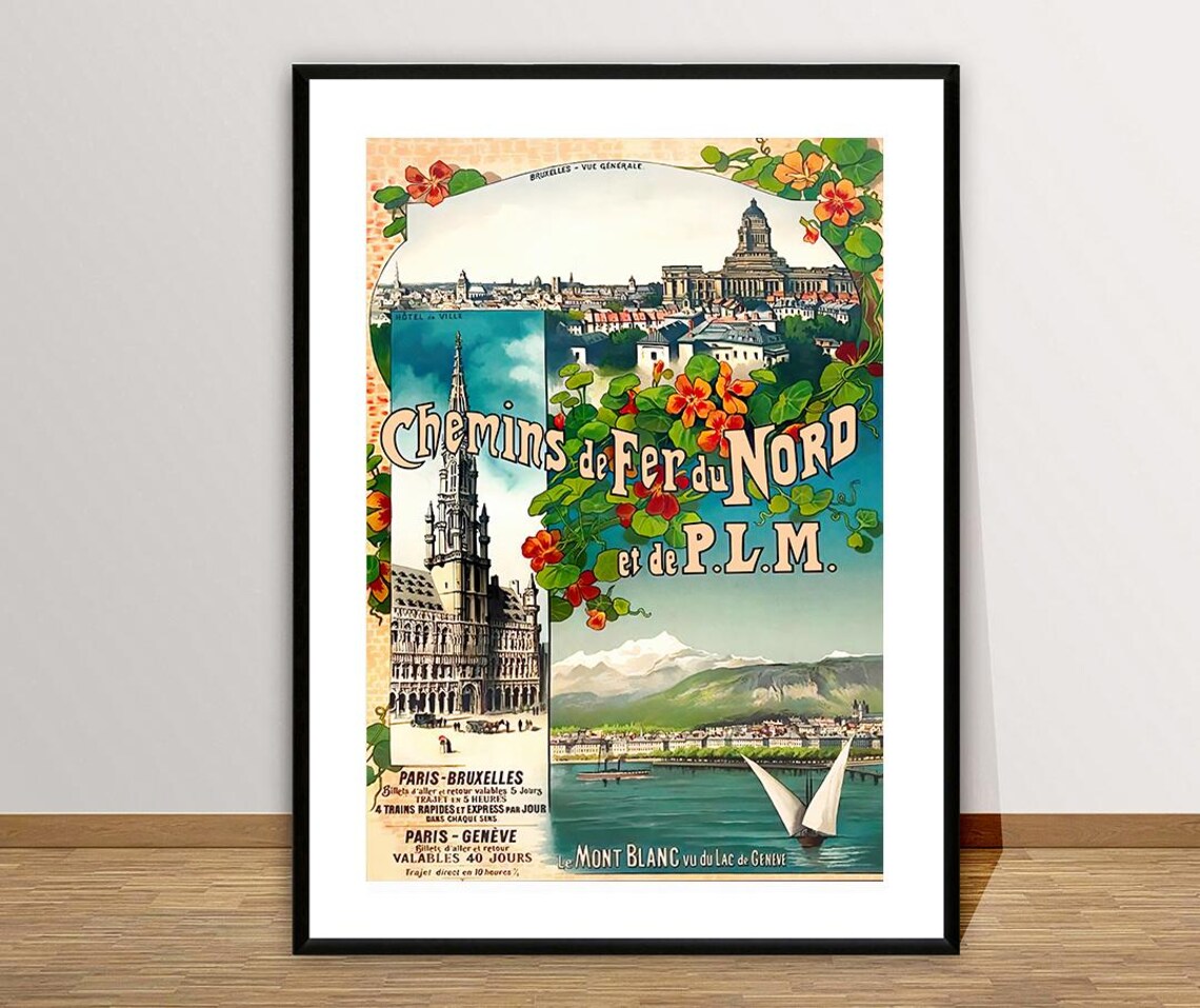 Chemins de Fer du Nord PLM Railway Paris Brussels Vintage Poster - Image 2