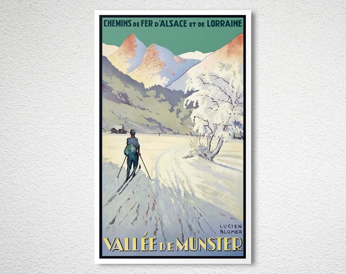 Vallée de Munster Alsace Vintage Cross Country Ski Poster Art - Image 2