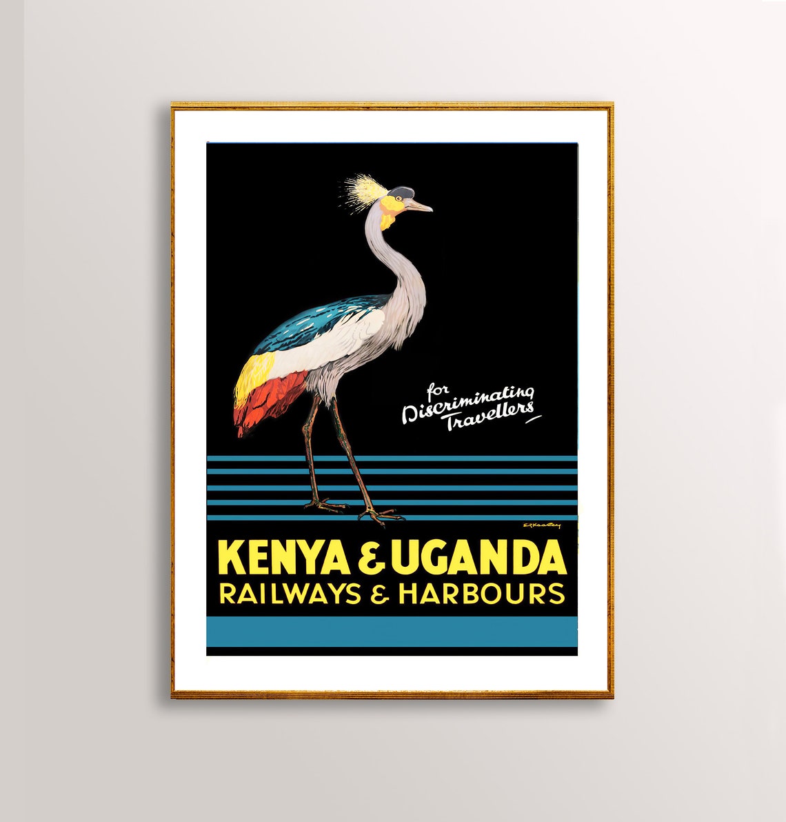 Kenya and Uganda Railways Harbours Grey Crowned Crane Travel Poster